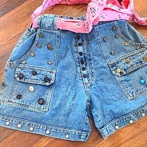 Embellished Denim hobo bag with Pink Scarf